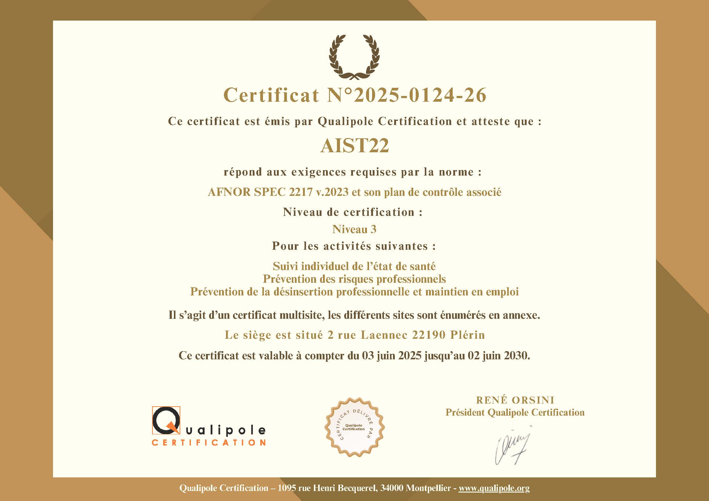 Certificat AIST22 - Niveau 3
